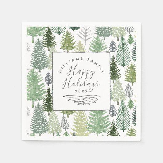 Happy Holidays Winter Pine Trees Paper Napkin Serviette (Vorderseite)