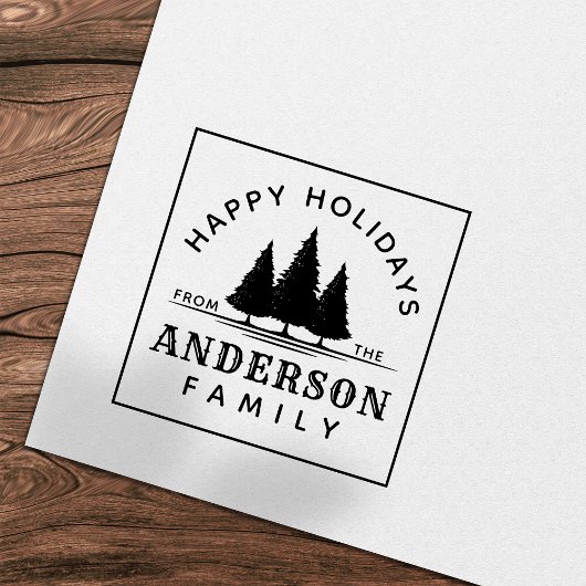 Happy Holidays Winter Pine Trees Weihnachtsfamilie Permastempel
