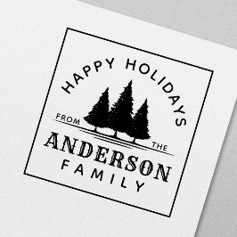 Happy Holidays Winter Pine Trees Weihnachtsfamilie Permastempel