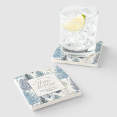 Happy Holidays Winter Pines Custom Stone Untersetz Steinuntersetzer (Seitenansicht)