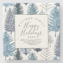 Happy Holidays Winter Pines Custom Stone Untersetz