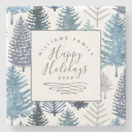 Happy Holidays Winter Pines Custom Stone Untersetz Steinuntersetzer
