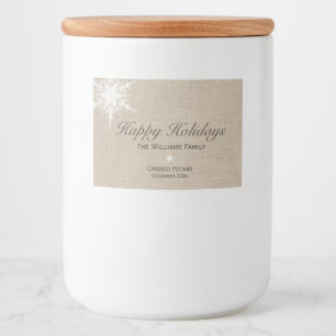 Happy Holidays Winter Snowflake Food Label Burlap Lebensmitteletikett