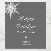 Happy Holidays Winter Snowflake Weinkarte - Grau Weinetikett (Einzelnes Label)