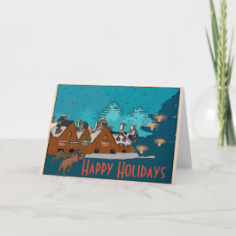 Happy Holidays,Winter Village mit Dackeln Feiertagskarte