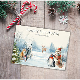 Happy Holidays Winter Wonderland Animals Card Feiertagskarte