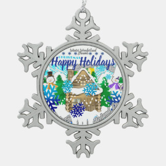 HAPPY HOLIDAYS | WINTER WONDERLAND | SCHNEEFLOCKEN Zinn-Ornament