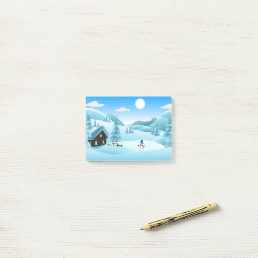 "HAPPY HOLIDAYS" WINTERLANDSCHAFT POST-IT KLEBEZETTEL (Auf Schreibtisch)