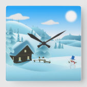 "HAPPY HOLIDAYS" WINTERLANDSCHAFT QUADRATISCHE WANDUHR (Vorderseite)