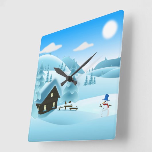 "HAPPY HOLIDAYS" WINTERLANDSCHAFT QUADRATISCHE WANDUHR (Winkel)