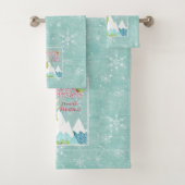 Happy Holidays Winterschnee Schneeflocken Rentier Badhandtuch Set (Insitu)