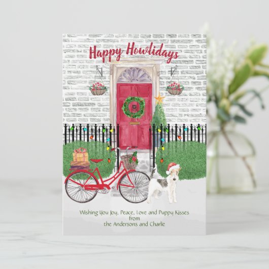 Happy Holidays Wire Haar Fox Terrier Bicycle (Stehend Vorderseite)