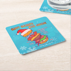 Happy Holidays with Cheese, Christmas Burger Rechteckiger Pappuntersetzer