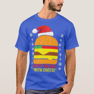 Happy Holidays with Cheese Pajamas Xmas Hat Santa  T-Shirt