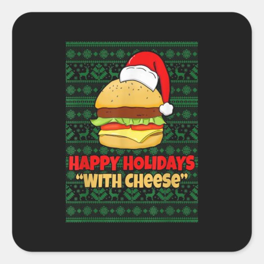 Happy Holidays With Cheese - Weihnachtskäse Quadratischer Aufkleber (Vorderseite)