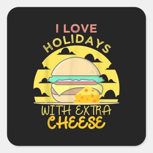Happy Holidays with Cheeseburger Quadratischer Aufkleber (Vorderseite)