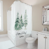 Happy Holidays with Pine Trees Duschvorhang (Beispiel)