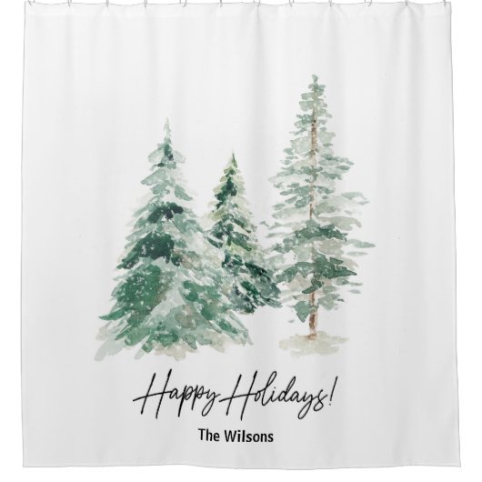 Happy Holidays with Pine Trees Duschvorhang (Vorderseite)
