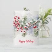 Happy Holidays with Red Berries and Snow (Stehend Vorderseite)