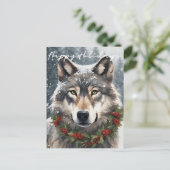 Happy Holidays Wolf Postkarte (Stehend Vorderseite)
