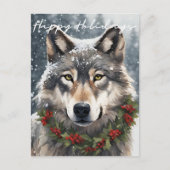 Happy Holidays Wolf Postkarte (Vorderseite)