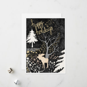 Happy Holidays Woodland Elche Ferienkarte Feiertagskarte