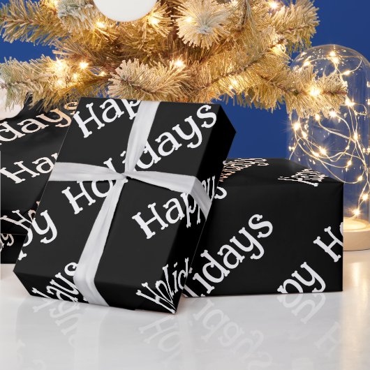 Happy Holidays Wrapping Black Geschenkpapier (Feiertage)