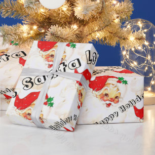 Happy Holidays Wrapping Paper Vintag Santa Geschenkpapier