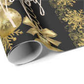 Happy Holidays Wrapping Papier Gold Balls Black Geschenkpapier (Rolleneckpunkt)