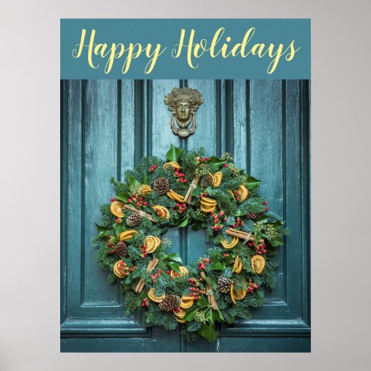 Happy Holidays Wreath an schöner Tür Poster (Vorne)