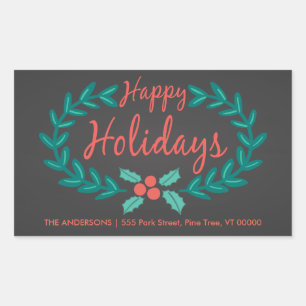 HAPPY HOLIDAYS WREATH CHALKBOARD ADRESSE RECHTECKIGER AUFKLEBER