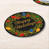 Happy Holidays Wreath Christmas Lights and Holly Runder Pappuntersetzer (Angewinkelt)
