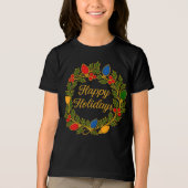 Happy Holidays Wreath Christmas Lights and Holly Tri-Blend Shirt (Vorderseite)