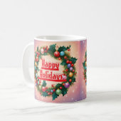 Happy Holidays Wreath farbenfroher Weihnachtsschne Kaffeetasse (Vorderseite Links)