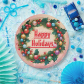 Happy Holidays Wreath farbenfroher Weihnachtsschne Pappteller (Party)
