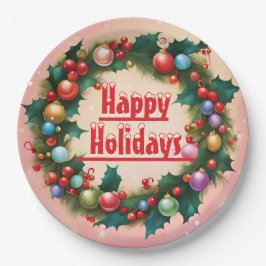 Happy Holidays Wreath farbenfroher Weihnachtsschne Pappteller