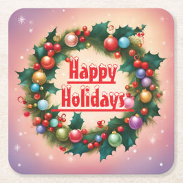 Happy Holidays Wreath farbenfroher Weihnachtsschne Rechteckiger Pappuntersetzer