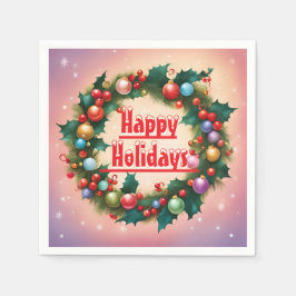 Happy Holidays Wreath farbenfroher Weihnachtsschne Serviette