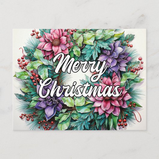 Happy Holidays Wreath | Frohe Weihnachten Postkarte (Vorderseite)