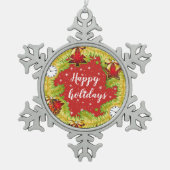 Happy Holidays Wreath mit Schneeflocken Schneeflocken Zinn-Ornament (Vorderseite)
