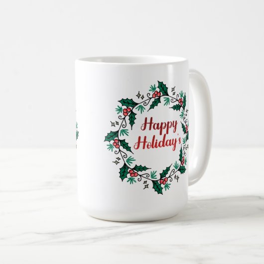 Happy Holiday's Wreath Mug Kaffeetasse (VorderseiteRechts)