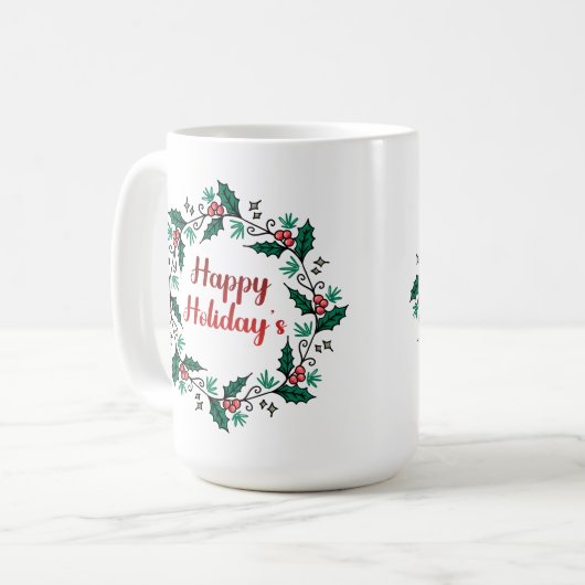 Happy Holiday's Wreath Mug Kaffeetasse (Vorderseite Links)