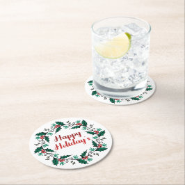 Happy Holiday's Wreath Paper Coaster Runder Pappuntersetzer