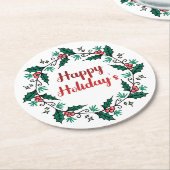 Happy Holiday's Wreath Paper Coaster Runder Pappuntersetzer (Angewinkelt)