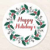 Happy Holiday's Wreath Paper Coaster Runder Pappuntersetzer (Vorderseite)