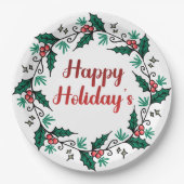 Happy Holiday's Wreath Paper Plate Pappteller (Vorderseite)