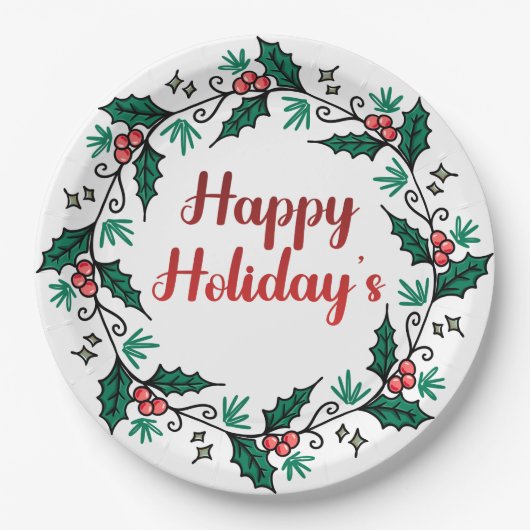 Happy Holiday's Wreath Paper Plate Pappteller (Vorderseite)