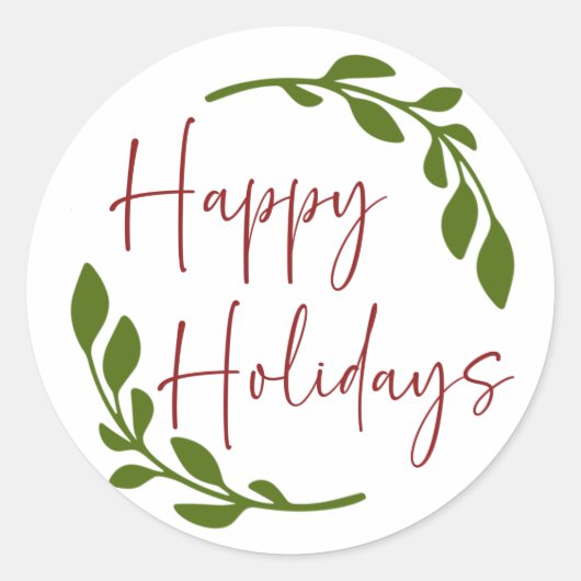 Happy Holidays Wreath Round Stickers (Vorderseite)