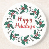Happy Holiday's Wreath Sandstone Coaster Getränkeuntersetzer (Vorne)