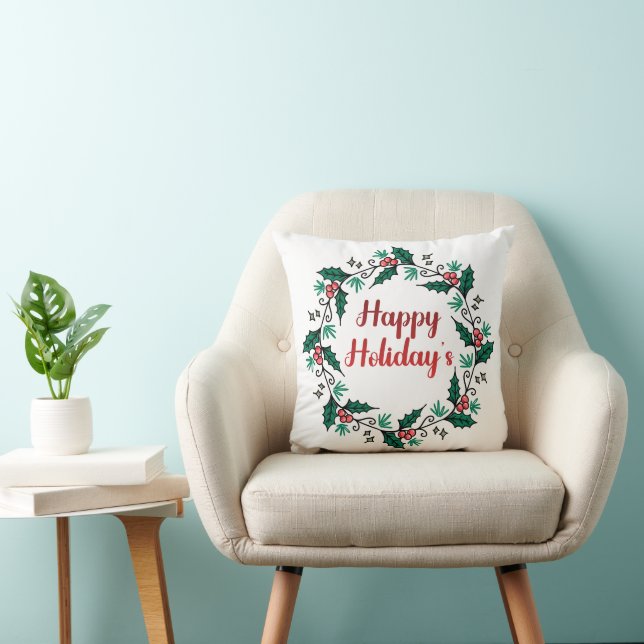 Happy Holiday's Wreath Throw Pillow Kissen (Stuhl )